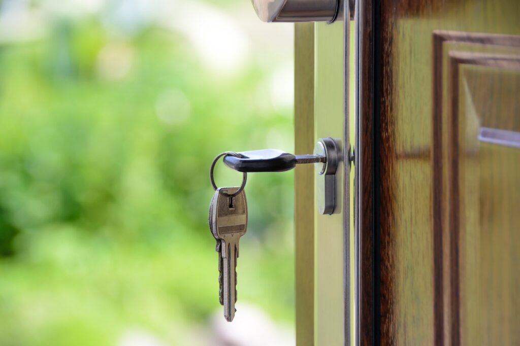House keys left in front door lock